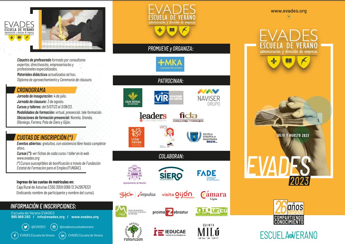 EVADES1's tweet photo. 🟡 ¿Quieres hacer algo diferente este verano?
Podrás encontrar distintas opciones en el programa de #EVADES2023

Toda la información detallada cursos, talleres y jornadas abiertas en la web https://t.co/hAHiQ8zVHN
26 años #compartiendoconocimiento en #asturiasparaisonatural https://t.co/MMf1zqtyU0
