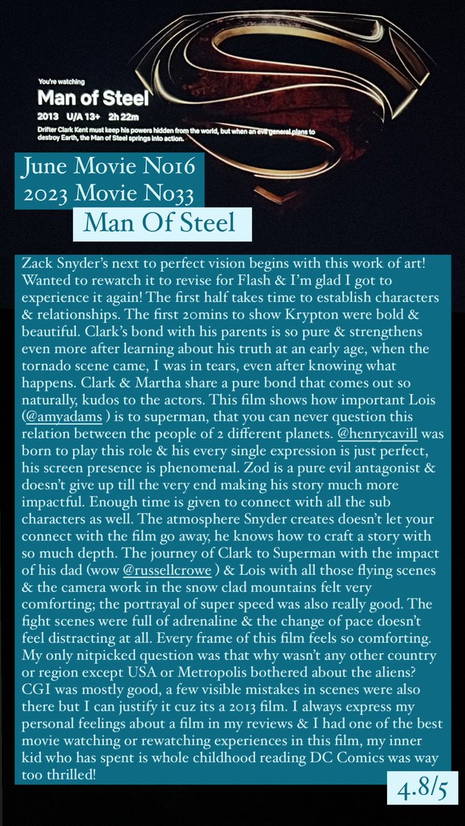 KaptainKalra's tweet photo. #ManOfSteel Review
#ZackSnyder #DC #HenryCavill #HenryCavillSuperman #AmyAddams #RussellCrowe #TheFlashMovie #Flash https://t.co/uY1POOh27P