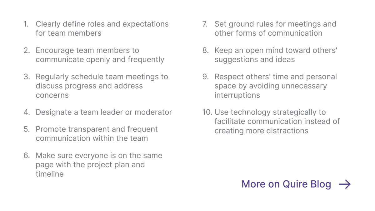 quire_io's tweet photo. Let's unlock greater team collaboration and efficiency!💪Maximize productivity and foster seamless team communication with our top 10 strategies to avoid interruptions🚀✨
https://t.co/6WsgQPauEG.
#QuireBlog #projectmanagement #productivity #teamwork https://t.co/8WLPFF79nM