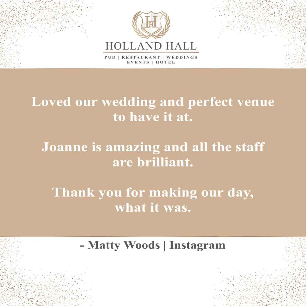 Thank you Matty for your lovely comments! It was our pleasure to host your dream day! 💒 💗🫶🏼

#ThankYou #GreatReview #GreatFood #GreatService #GreatVenue #wearehollandhall