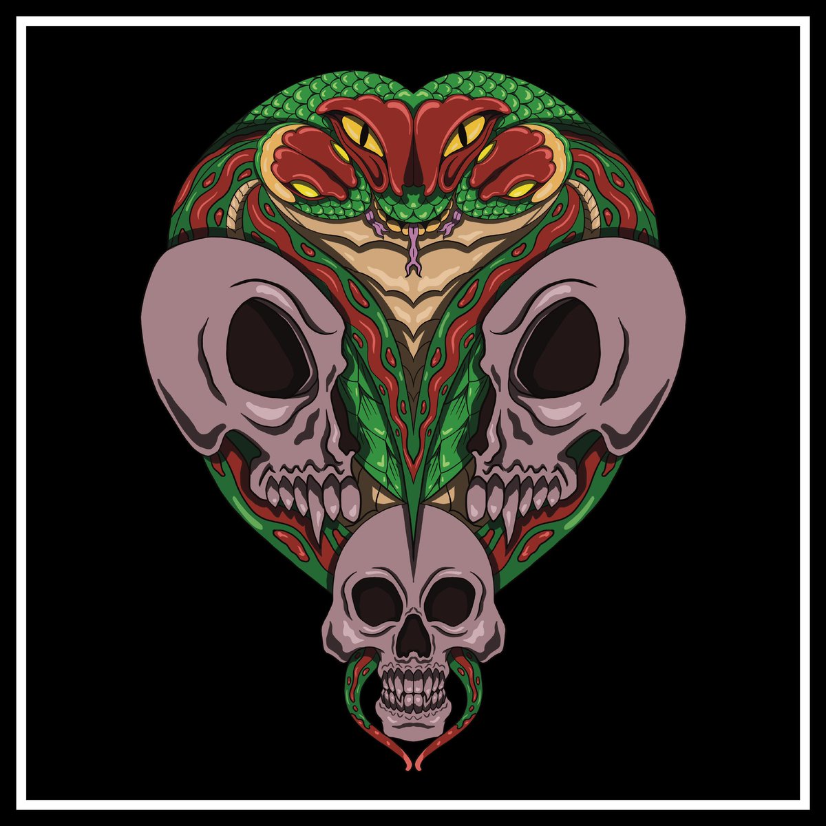 Watidbird's tweet photo. A heart that hides fear 
Get my art printed on awesome products. Support me at Redbubble #RBandME:  https://t.co/walO9s7GiU #findyourthing #redbubble #redbubbleartist #redbubbleshop #porker #hearts #skull #snake #design https://t.co/ByECoNq3HT