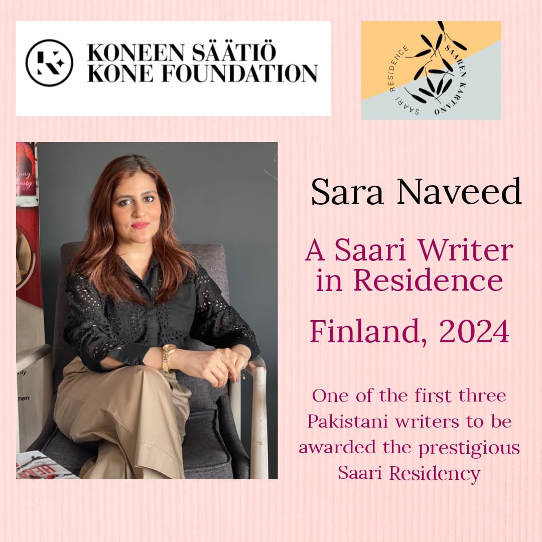 SaraNaveed's tweet photo. OMG. I got selected for Saari Residence 2024! 
I will be traveling to Finland next year for the 2-week writers residency alongside my good friends  @FaiqaMansab &amp; @AwaisKhanAuthor. 
Thank you Saari Residence &amp; Kone Foundation for this opportunity! 
Finland, see you next year 😊 https://t.co/r3r3jdUiLM