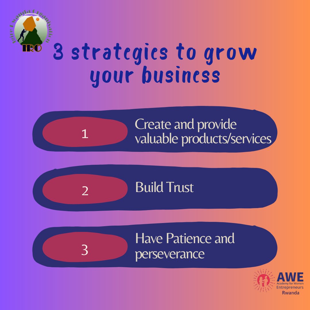 Unlock #BusinessGrowth: 3 Essential Strategies for #WomenEntrepreneurs !

1️⃣ Create value with valuable products/services.
2️⃣ Build trust through authentic relationships. 
3️⃣ Embrace patience &amp; perseverance.

Wishing you a weekend of relaxation &amp; inspiration! 
#WeekendWisdom