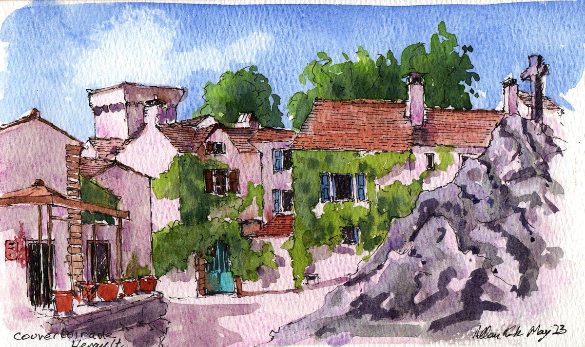couvertoirade #sketchbook #urbansketcher #urbansketchers #sketch #urbansketch #sketchtravel #usk #artforart #akirk54 #landscapepainting #watercolour #thedailysketch #drawing