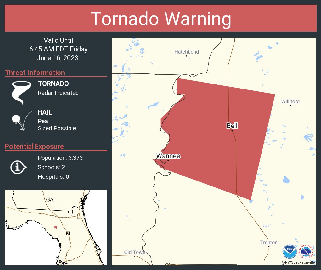 NWS Tornado on Twitter "Tornado Warning continues for Bell FL and Wannee FL until 645 AM EDT