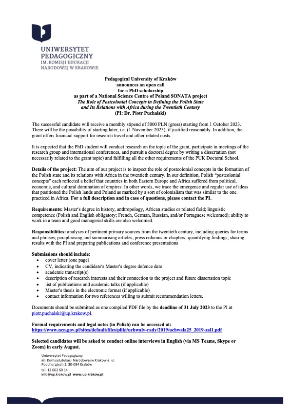 The call for a PhD position in my <a href="/NCN_PL/">Narodowe Centrum Nauki</a> SONATA 18 project is out! Preferable start date: October 2023. Requirements: Master's degree; Polish, English; good analytical skills; interest in Polish and colonial history. Please help spread the word!
www2.ncn.gov.pl/baza-ofert/?ak…