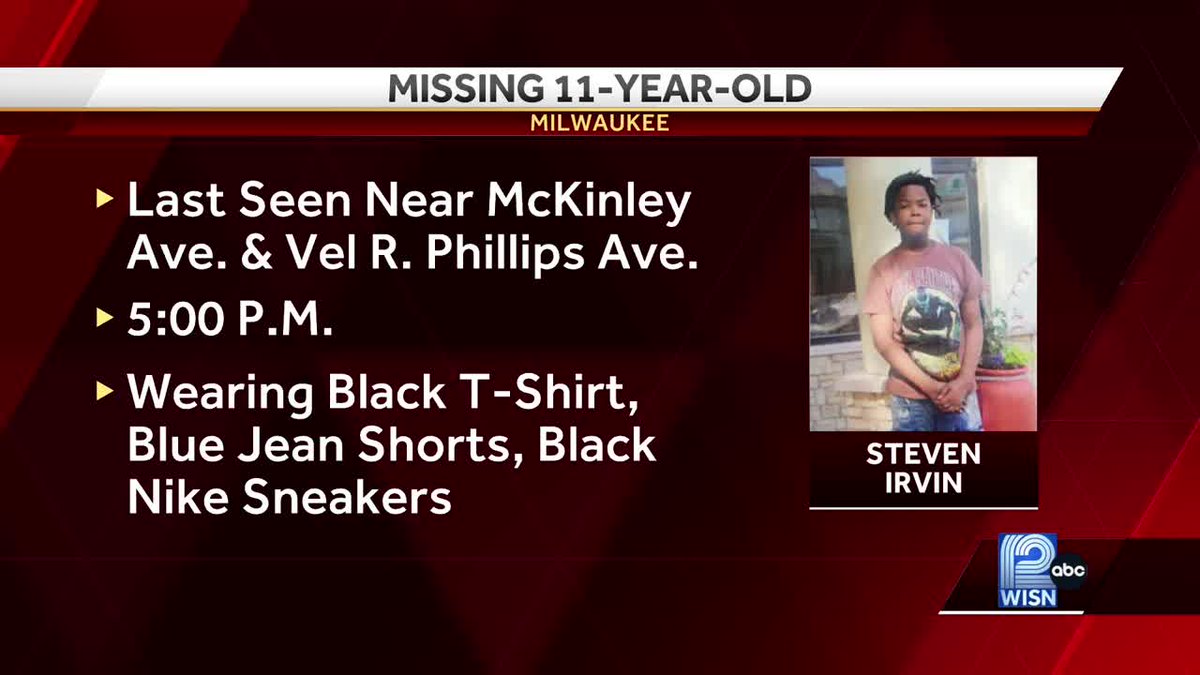 GerronJordan's tweet image. PLEASE SHARE: Milwaukee Police say 11-year-old Steven Irvin was last seen around 5PM Thursday near McKinley and Vel R. Phillips @WISN12News