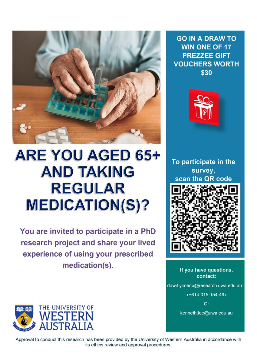 Dawit Yimenu (@dawityimenu) on Twitter photo Thank you, everyone, for sharing and participating in our survey. The study is still open and we cordially invite all eligible #WesternAustralians to participate. Please use the following link to get more information about the study and complete the survey
mdhs-redcap.meddent.uwa.edu.au/fmdhs/surveys/… Thank you, everyone, for sharing and participating in our survey. The study is still open and we cordially invite all eligible #WesternAustralians to participate. Please use the following link to get more information about the study and complete the survey
mdhs-redcap.meddent.uwa.edu.au/fmdhs/surveys/…