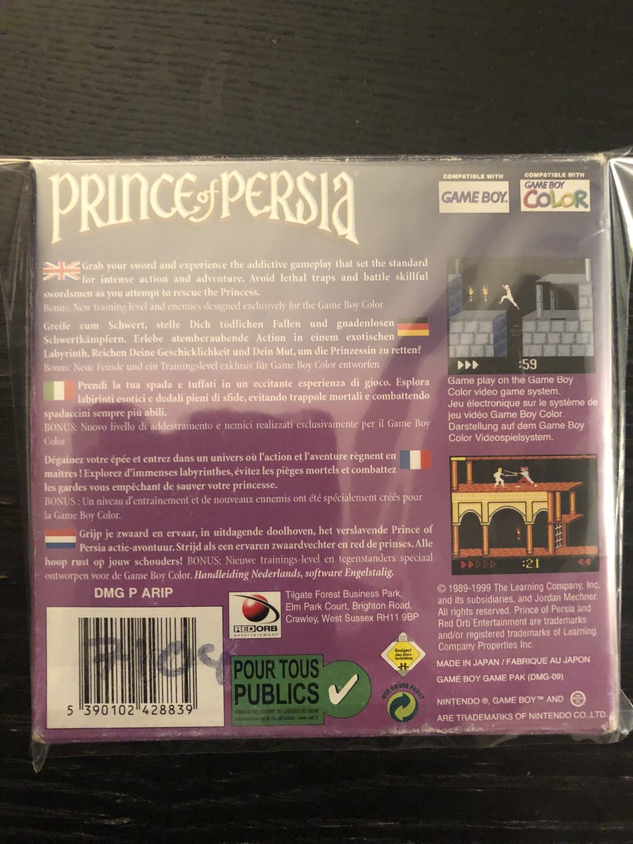 gameboys004's tweet photo. 最近の購入品
PRINCE of PERSIA
プリンスオブペルシャ⚔️の欧州版
開始時のゲートで国🚩を選ぶ
日本版と中身は同じでカラー化📺されている🗡️🗡️⚔️
#ゲームボーイ
#GAMEBOY
#レトロゲーム
#REDORB https://t.co/TEdEYMZyUb