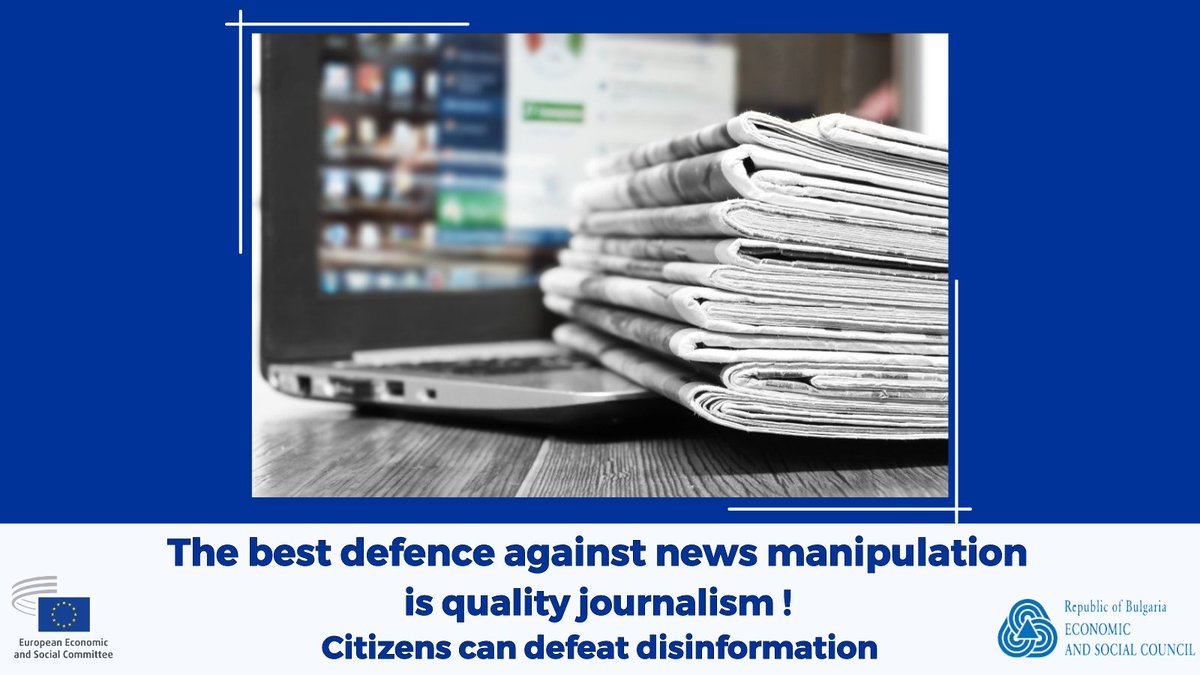 ✊🏼#EUCivilSociety can defeat disinformation!

📢The quality of news we consume matters. 📰Seek out trustworthy sources that uphold journalistic integrity❗️

More on disinformation 👉🏼eesc.europa.eu/disinfo

#НеСеЗаблуждавайте #BGvsDisinfo