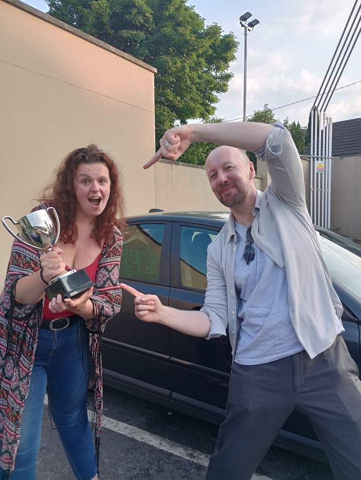 Collecting the cup from last year's joint winner Helen Hastings. If you want to look this happy then come along tonight and try to win the Brian Bailey Memorial Cup...it's not just our hat that has magical randomness, our cup holds some mischief too!