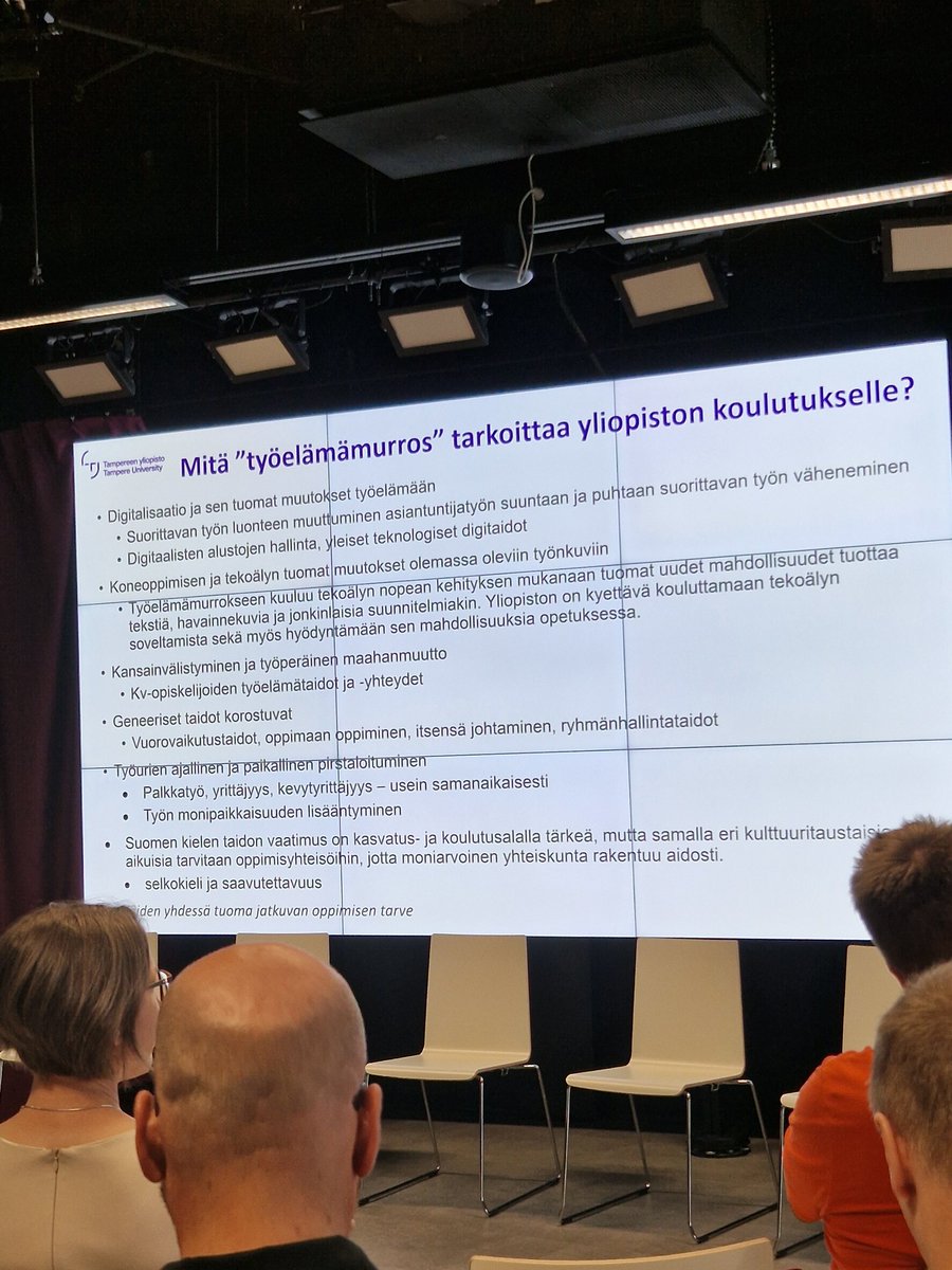 Työelämämurros yliopiston koulutuksessa:
🎓 Digitalisaatio
🎓 Koneoppiminen &amp; tekoäly
🎓 Kv. &amp; työperäinen maahanmuutto
🎓 Geneeriset taidot 
🎓 Työurien pirstaloituminen
🎓 Kielivaatimus 🇫🇮
Yhteistyön aallonmurtaja -teemaseminaari 16.6.2023 
 #koulutus #koulutustarve #yhteistyö