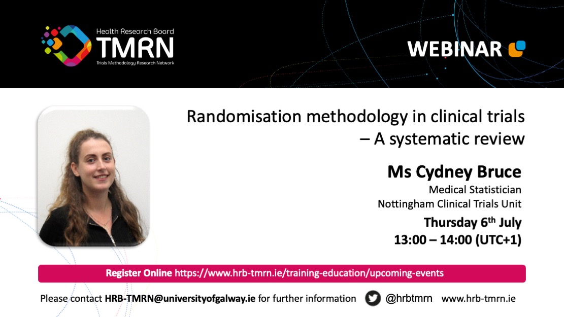 📢HRB-TMRN WEBINAR📢@CydneyLBruce discusses 'Randomisation Methodology in Clinical Trials - A Systematic Review'👩‍⚕️Gain insights into the crucial role of randomisation in shaping reliable clinical research outcomes📊 🗓️ 6th July ⏰ 13:00 (UTC+1) Register at hrb-tmrn.ie/training-educa…