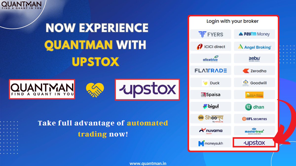 We have onboarded Upstox as a broker partner in Quantman @upstox
.
.
#broker #integration #upstox