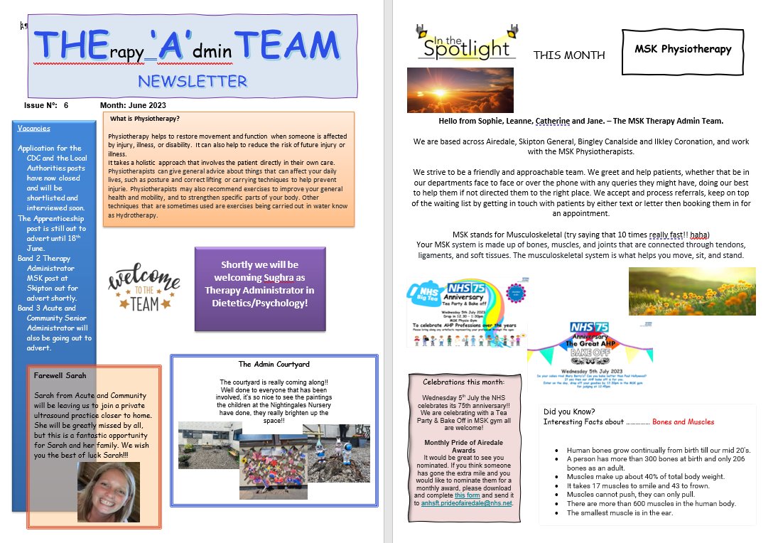 The 'A' Team Therapy Admin Newsletter - June!
From our lovely MSK Physiotherapy team - Sophie, Leanne, Catherine and Jane.