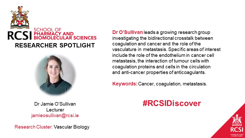 This week's spotlight falls on @Jme_os and her work in @IrishCtrVascBio. rcsi.com/people/profile… Dr O'Sullivan was also recently awarded funding under the @scienceirel Frontiers for the Future programme for a project... more here: rcsi.com/dublin/news-an… #RCSIDiscover