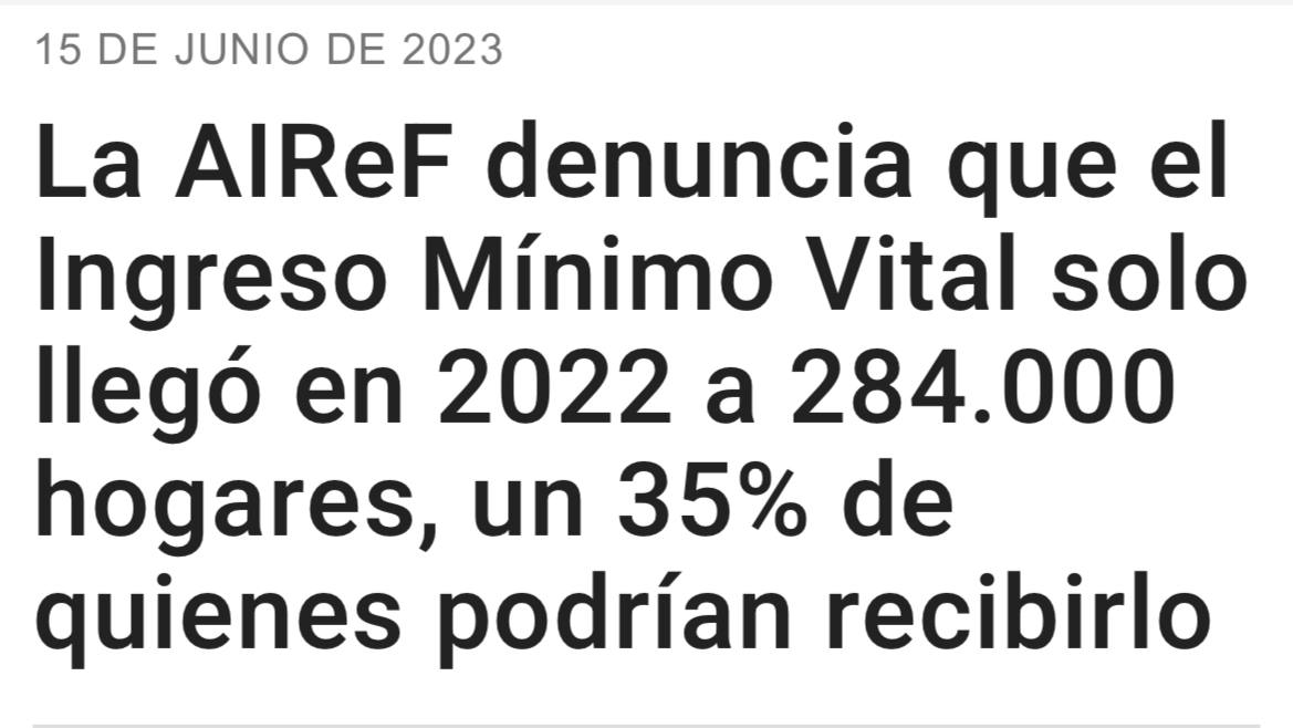 1. El 58% del total de posibles beneficiarios no solicitaron el IMV.
2. El 69% de las solicitudes son denegadas, principalmente por renta.
3. El número de beneficiarios en 2022 se mantiene como en 2021.
4. El plazo de tramitación, 120 días (¡4 meses!).

¿Solución? Renta básica.