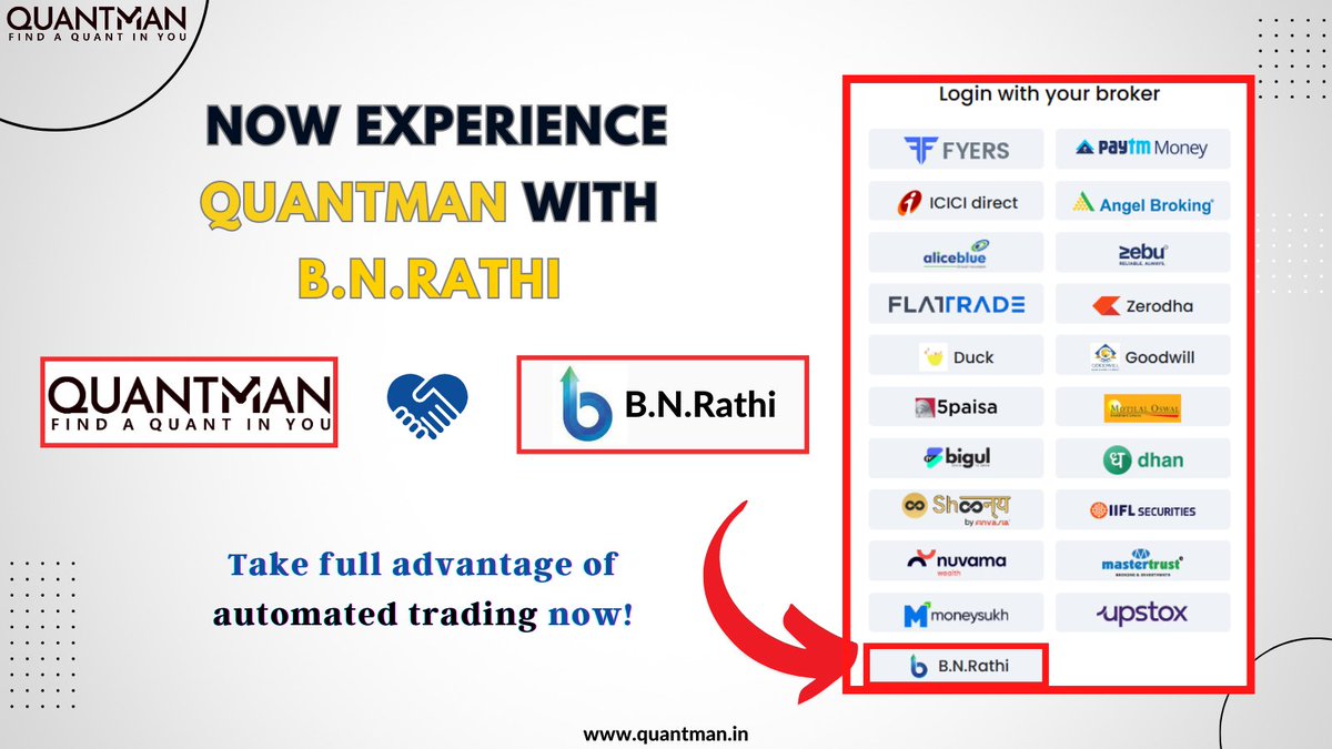 We have onboarded B.N.Rathi as a broker partner in Quantman
.
.
#broker #integration #bnrathi