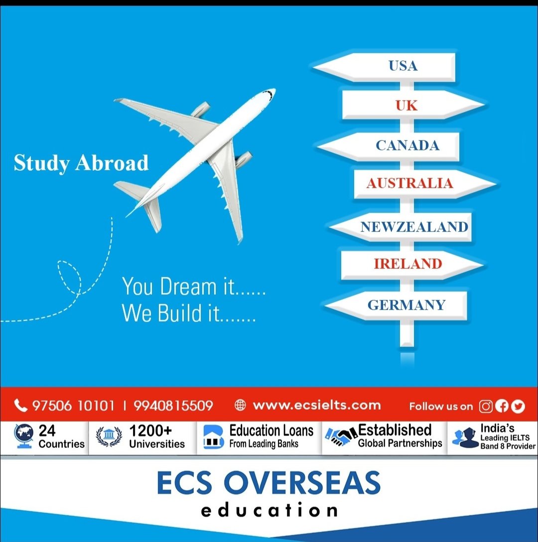 You dream it. We built it. Choose your right place in abroad.
For more information,
📞 Contact Now: +91 9750999948
🌐 Website: ecsielts.com
 #ieltsapp #prcanada #ieltsclasses #ieltsonline #IELTSPreparationInindia #IELTSCOIMBATORE #IELTSTestDates #MockTest