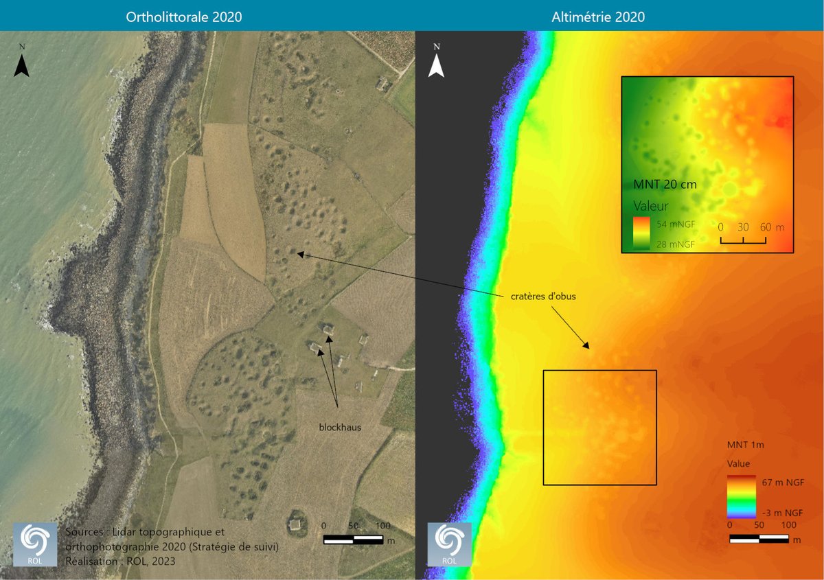 ROL_NHdF's tweet photo. La #StratégieDeSuivi contribue à la #recherche  archéologique. Les données altimétriques #lidar et l’#ortho littorale permettent de détecter des vestiges comme le mur de l’Atlantique à Audinghen (62). Ces données sont notamment utilisées par la DRAC et l’INRAP. 
#archeologie #ROL https://t.co/bbxYICB5nB