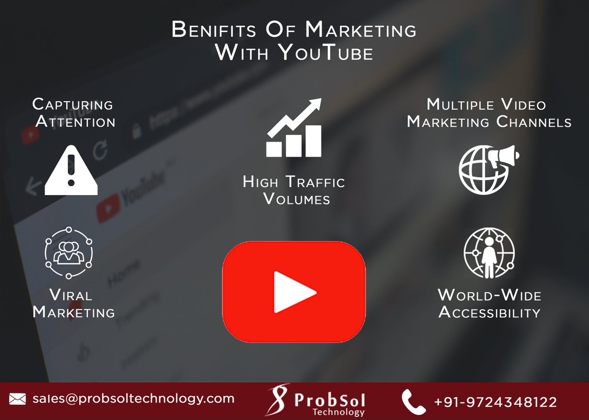 YouTube offers a powerful platform for businesses to connect with their target audience.
Get in touch with us today! Contact us now at +91-9724348122 and visit for more information: probsoltechnology.com/ca/social-medi…

#VideoMarketing #YouTubeMarketing #VideoAds #YouTubeAds #VideoPromotion