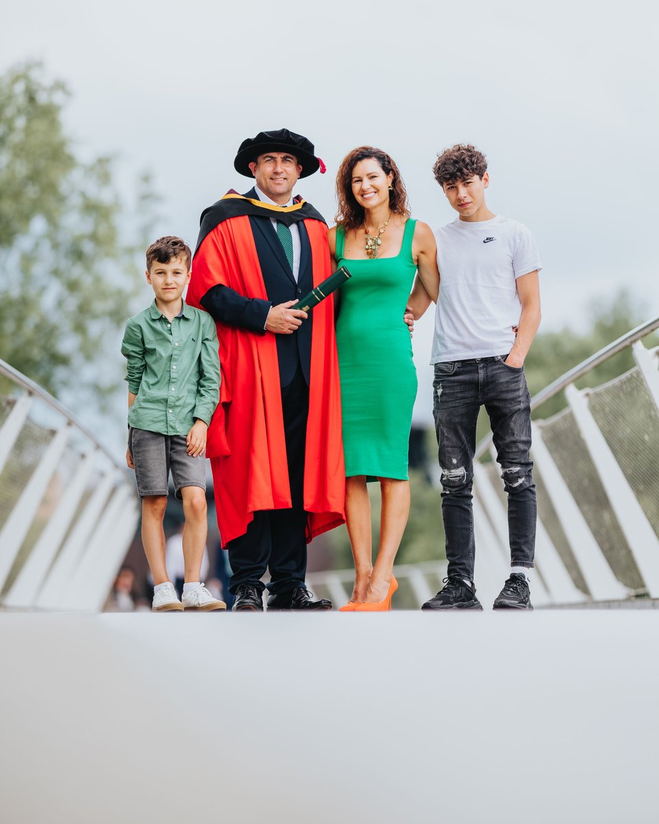 ResearchArtsUL's tweet photo. Dr Andrew Lacey, a Garda Superintendent based in Limerick city, is pictured with his family after this week’s conferring ceremony @UL . Andrew was awarded a Doctorate in Philosophy through the School of Law with supervisor Provost and Deputy President Prof. Shane Kilcommins. https://t.co/e0QixtEIcg