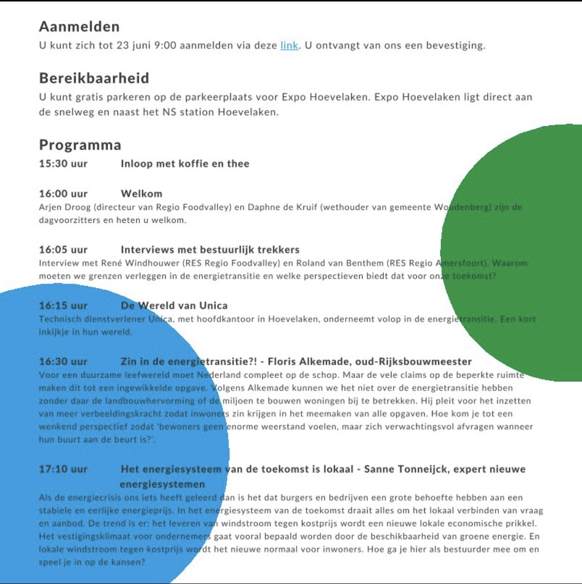 A_Regio's tweet photo. Samen met de @RegioFoodValley organiseren we op 28 juni een stakeholderconferentie voor ondernemers over de #energietransitie in onze regio. Interessante sprekers en inspirerende deelsessies. Ben jij er ook bij? Meld je aan 👉🏼 https://t.co/SBa3I3Bcpo https://t.co/h0B5ObK7rJ