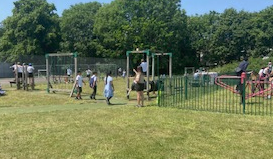 LibertyPrimSch's tweet photo. The children asked if we they could have more activities at lunch and we listened. The have the fitness equipment, sand pit is re-opened,  sports happening on the astro-turf as well as the trim trail!! https://t.co/HlEGYqOaMj