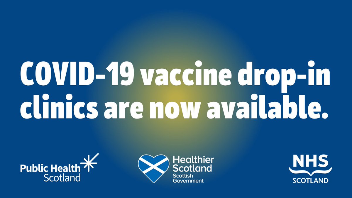 If you’ve not received your first and/or second dose of the COVID-19 vaccine yet, it’s not too late. Drop-in clinics (for those aged 12 and above) are running across Scotland until 30 June.

Check your local NHS Board’s website for details: 

nhsinform.scot/vaccinedropinc…