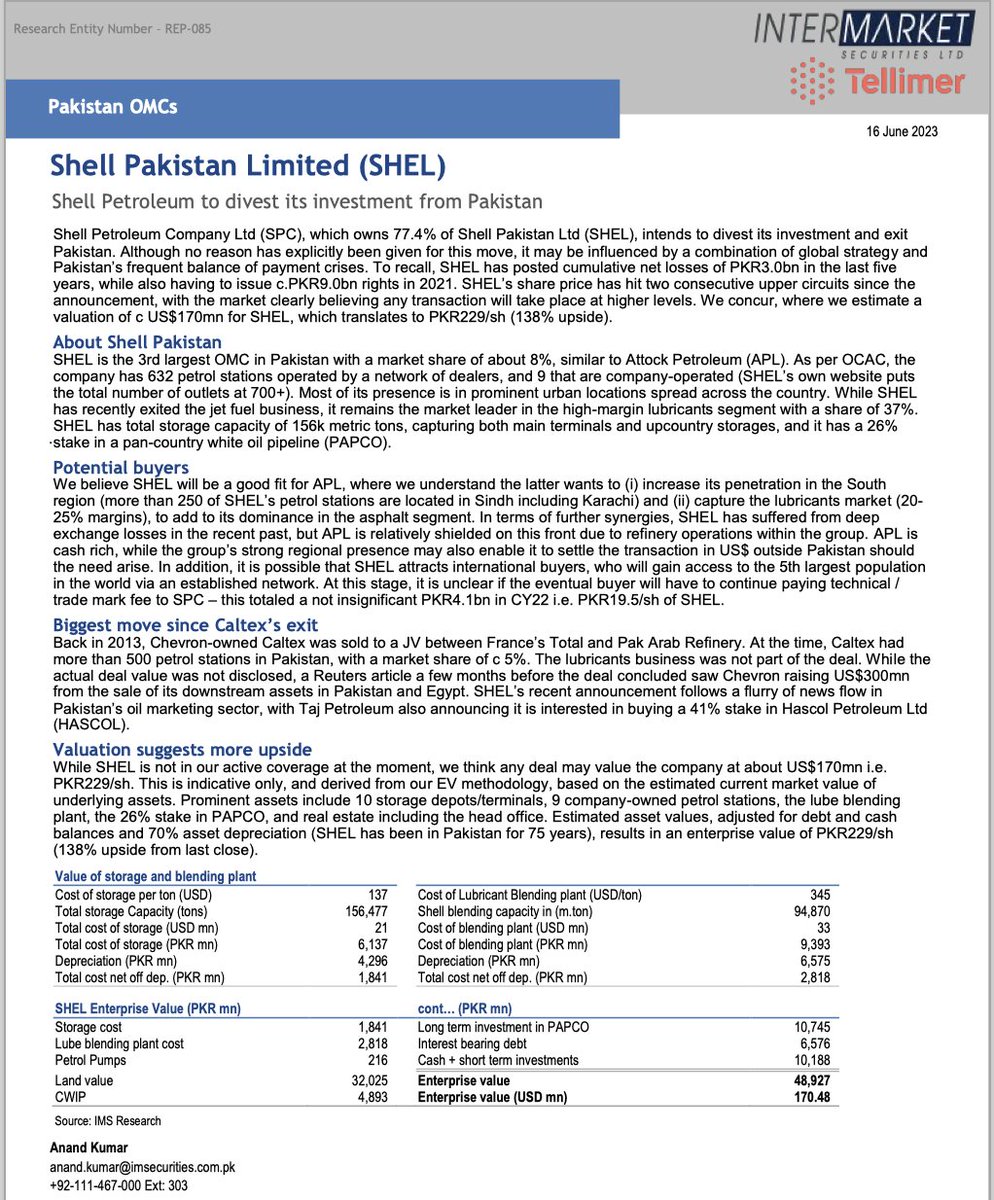 KhizarKahloon's tweet photo. Just came across a research report by @IMStradeonline on $Shel #Pakistan! If you're curious about its fair value or potential buyout price, check it out! And yes, that (technical) chart is mine 😉 https://t.co/N5YP8rJCG7