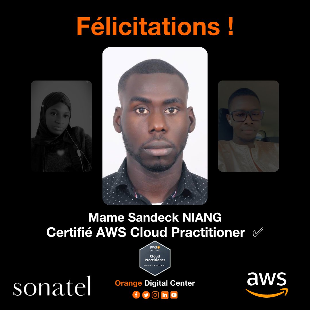 Félicitations à Mame Sandeck NIANG qui a réussi avec brio l'examen de certification Amazon Web Services (AWS). La certification AWS est une reconnaissance prestigieuse de ses compétences techniques et de sa maîtrise des services cloud d'AWS. 🎉💪🏽🌟
#AWSCommunity  #Cloud