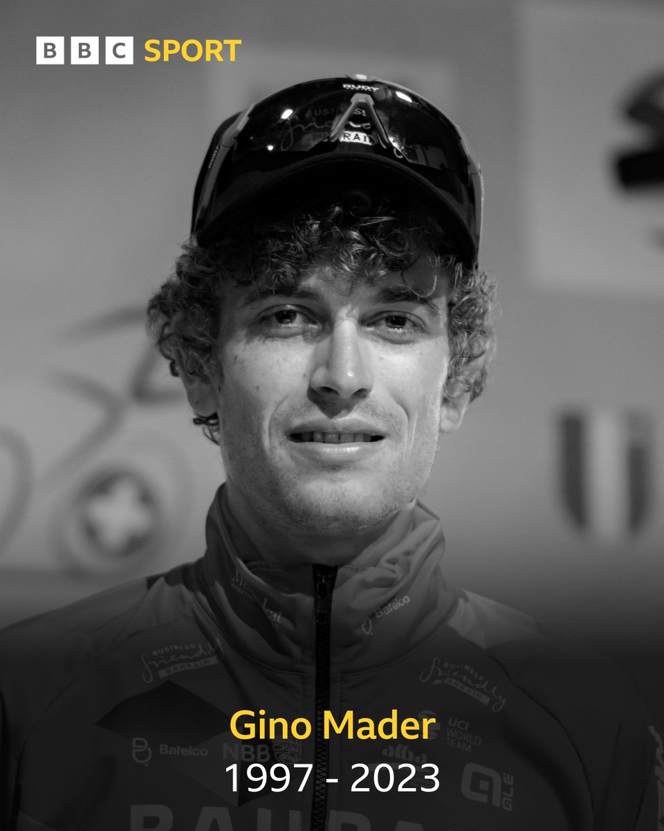 BBCSport's tweet photo. Swiss cyclist Gino Mader has died at the age of 26. 

He crashed heavily on stage five of the Tour de Suisse. https://t.co/mXzak22gAa
