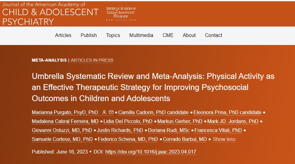 New in @JAACAP: #Umbrella #review on #physical #acvitity and #mental #health in #youth. Great collaboration led by Marianna Purgato and Corrado Barbui from @psych_verona @UniVerona
jaacap.org/article/S0890-…
@SotonPsych @SolentNHSTrust @RcpsychCAP