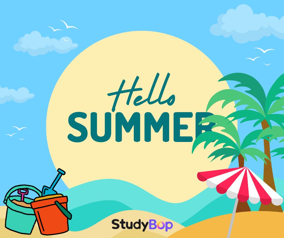 ☀️Wishing all our amazing teachers a fantastic summer break!🌴

As you enjoy your well-deserved time off, we'll be hard at work improving StudyBop to make the next school year even better!🚀

We can't wait to see you again soon!🌟