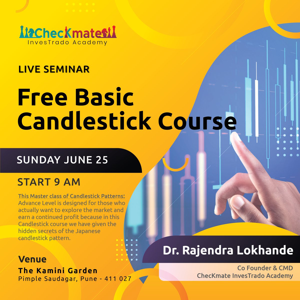 Ignite your trading potential with Candlestick Charts! Join us for a FREE Basic Candlestick Course hosted by Dr. Rajendra Lokhande on June 25. Don't miss this opportunity to unlock market secrets and boost your investment strategy. #CandlestickMastery #stockmarkets #FreeWorkshop