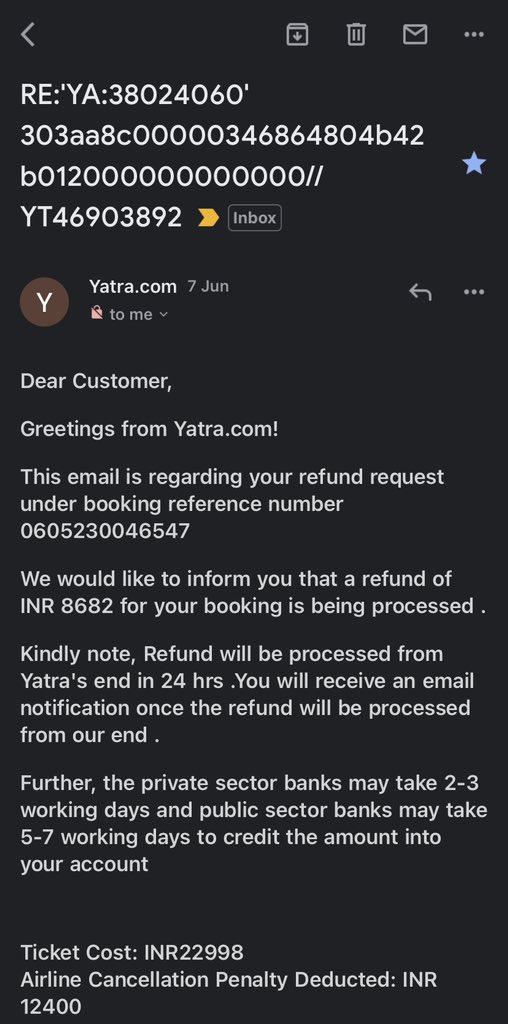 aunik_sharma's tweet photo. Hey @YatraOfficial @dhruv_shringi extremely disappointed with your services! I am due for a refund of Rs. 8682 for my cancelled flight, but all I got was a measly Rs. 1758! I've been reaching out to support@yatra.com for the past 10 days, but no response.#CustomerServiceFail https://t.co/K6TNlzHVD8