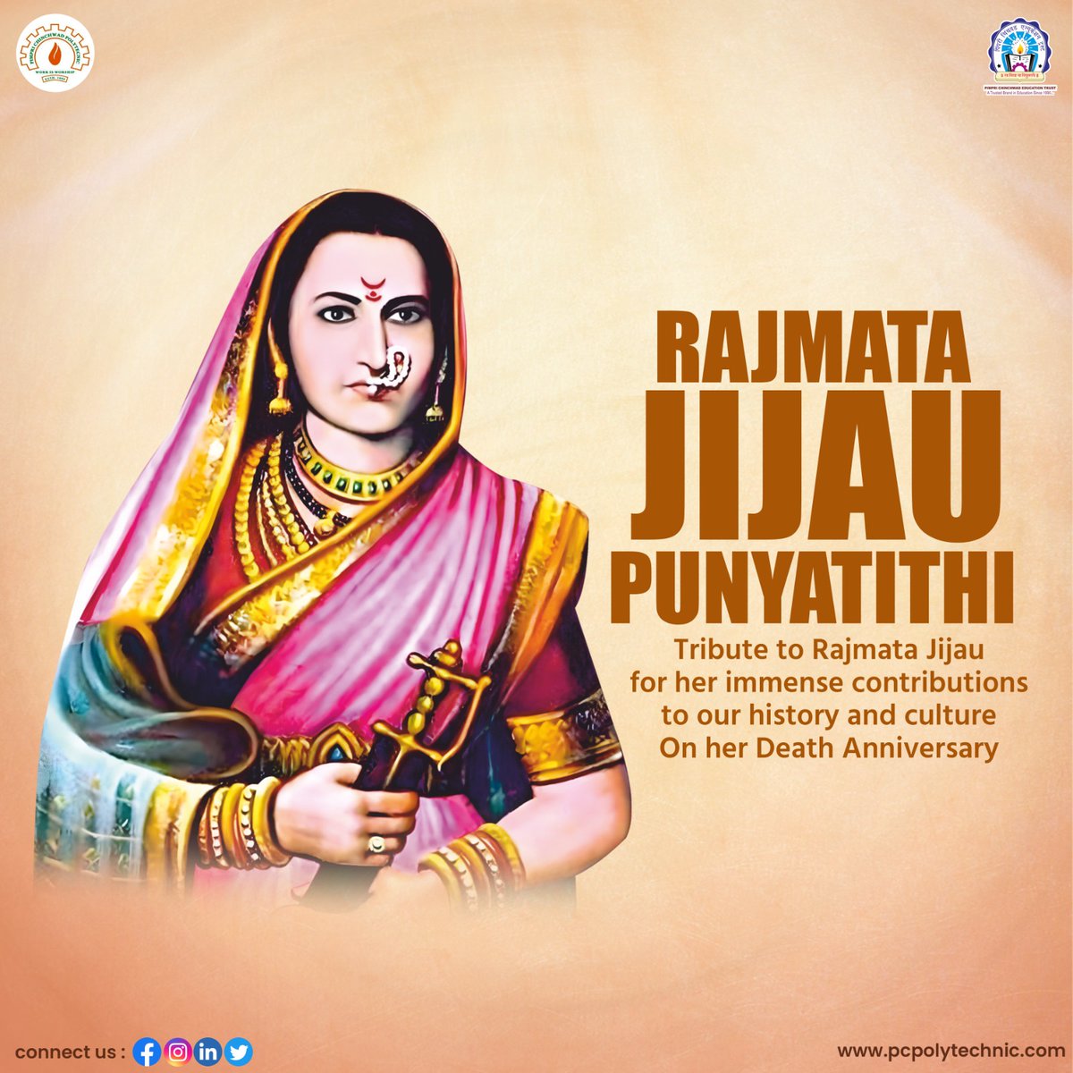 We pay tribute to #RajmataJijau for her immense contributions to our history and culture. Her legacy lives on, reminding us of the importance of determination, compassion, & power of a mother's love. 

#PCET #PCP #jijau #shivajimaharaj #swarajya #pune #JayJijauJayShivray #tribute