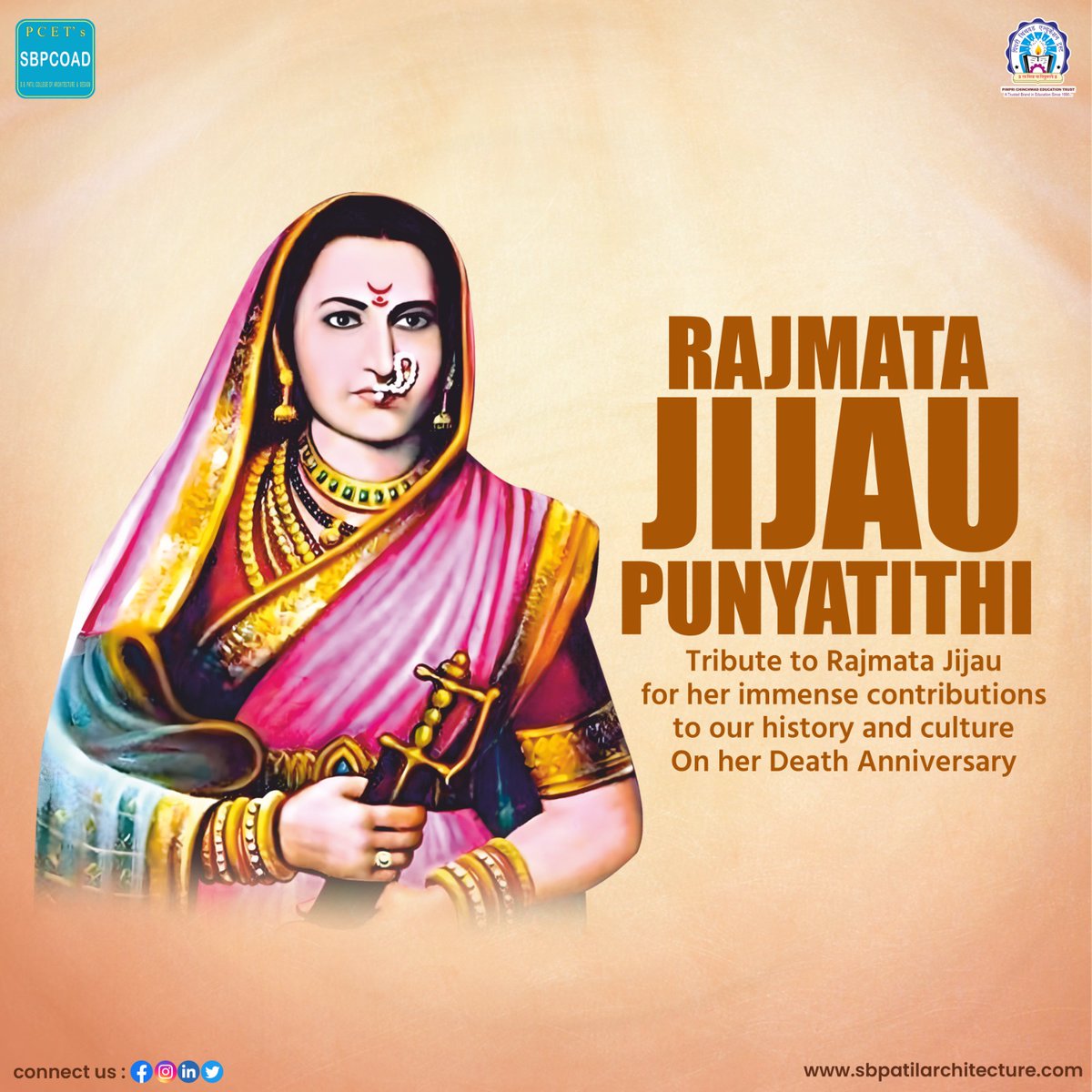 We pay tribute to #RajmataJijau for her immense contributions to our history & culture. Her legacy lives on, reminding us of  importance of determination, compassion, & power of a mother's love.

#PCET #SBPCOAD #jijau #shivajimaharaj #swarajya #pune #JayJijauJayShivray #tribute