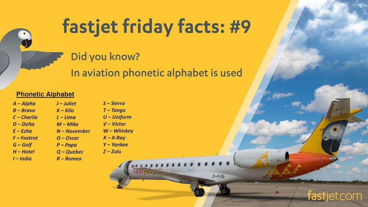 Did you know? | To accurately communicate, the aviation industry uses the Phonetic Alphabet.  
Please spell your favorite destination below in the phonetic language. 
#fastjet 
#fastjetForEveryone 
#Botswana 
#SouthAfrica 
#Zimbabwe