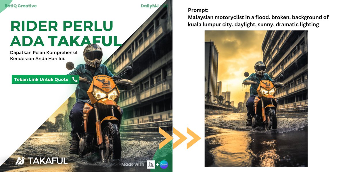 creative_batik's tweet photo. Post 25: Poster Takaful V2

Dah ada?

#MidjourneyAI #AI #graphicdesigner #dailyMJ #canva #dailychallenge https://t.co/B5wKf4qNbF