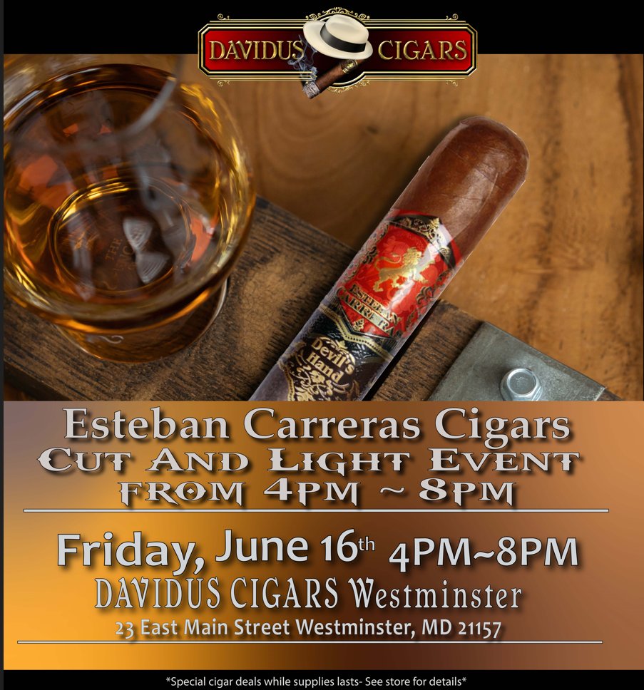 Want to learn more about cutting and lighting cigars? Join us at Westminster with Esteban Carreras Cigars for a Cut &amp; Light TONIGHT from 4-8 PM!
.
.
.
#cigaraficionado #botl #sotl #cigarsmoker #nowsmoking #daviduscigars #cigar #cigars #cigarlife #cigaroftheday #cigarsociety #cig