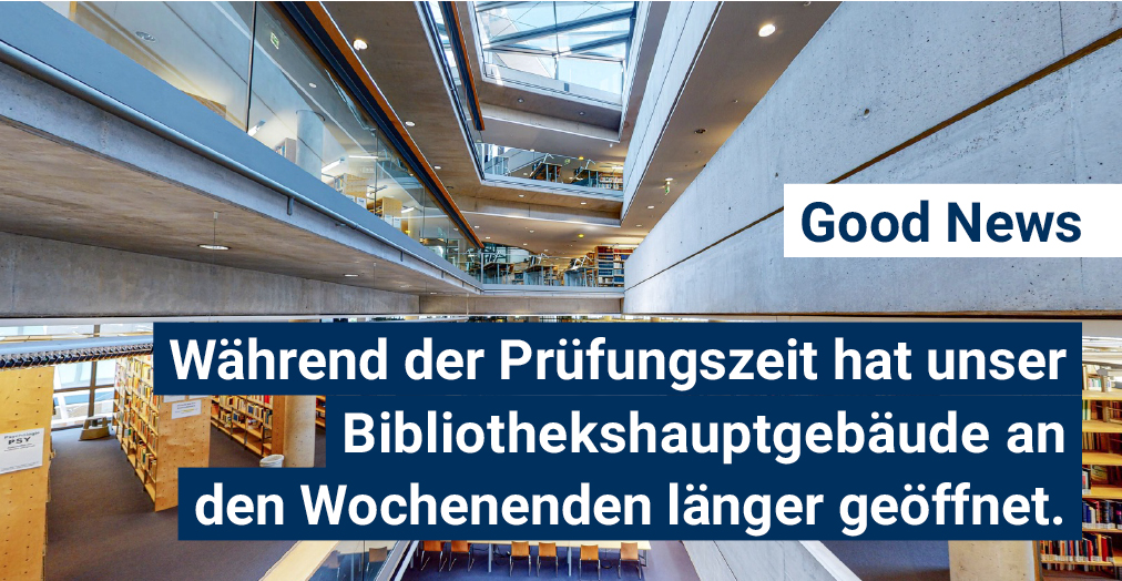 ThulbJena's tweet photo. Damit ihr während der Prüfungszeit die Bibliothek länger nutzen könnt, erweitern wir vom 𝟭𝟵.𝟬𝟲. 𝗯𝗶𝘀 𝟯𝟬.𝟬𝟳.𝟮𝟯 für das ThULB-Hauptgebäude (Geisteswissenschaften) wie folgt die Öffnungszeiten:

Samstag 8 - 22 Uhr 
Sonntag 8 - 20 Uhr

Alle Infos: https://t.co/EY9425AeDM https://t.co/ElwIBVWoZA
