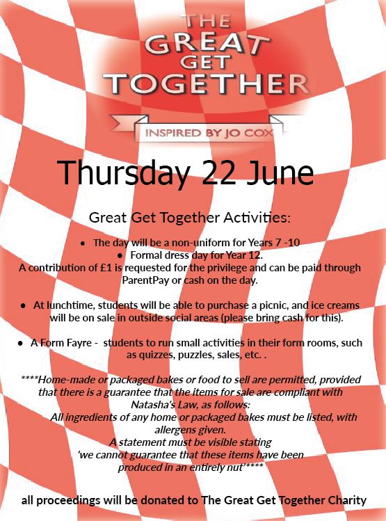 HeckGrammar's tweet image. On Thursday 22 June we will be taking part in a number of activities to raise money for the @great_together including a non-uniform day, a Form Fayre and a picnic-style lunch! #MoreInCommon