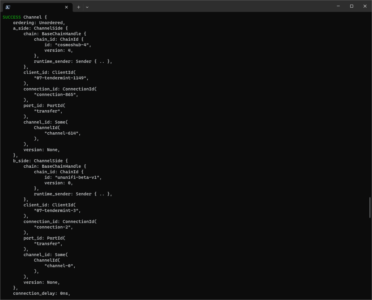 This is a historical moment of <a href="/ununifi/">UnUniFi</a> .
We successfully established the IBC connection.