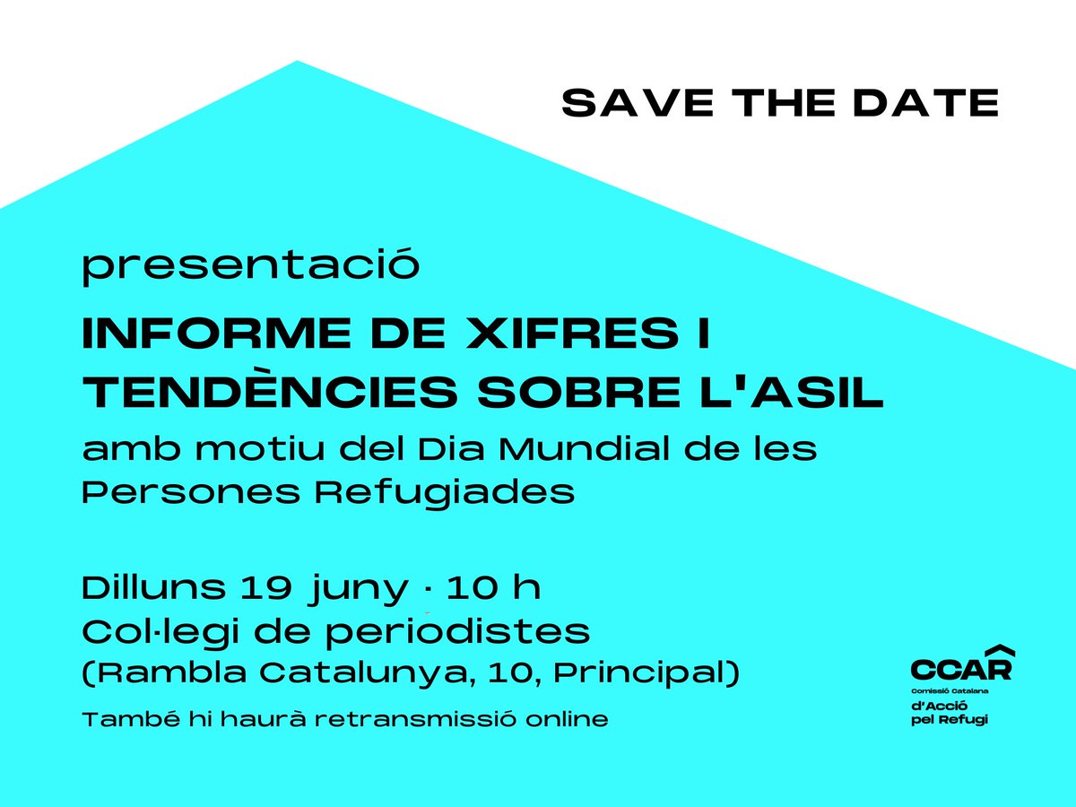 CCARefugi's tweet photo. 📢El pròxim 19 de juny realitzem una roda de premsa per a parlar sobre asil, obstacles en l'accés i les conseqüències de la deriva securitària de la UE durant el 2022. 
👉🏽Podeu seguir-ho de manera presencial o en aquest enllaç: https://t.co/eSP515E4ky 
US HI ESPEREM ‼️ https://t.co/8vSJwQXtlD