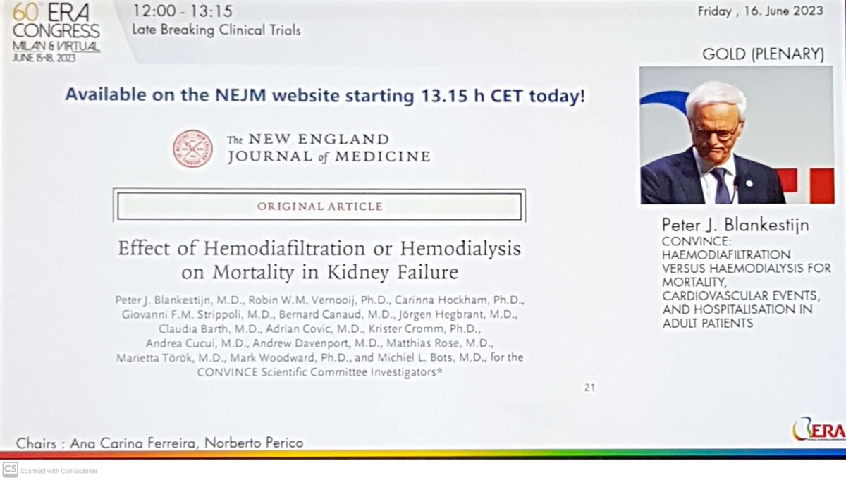 En 10 minutos será publicado el ensayo CONVINCE, que puede suponer un hito en la Nefrología: la HDF on line reduce la mortalidad un 23%. ¡Estamos CONVENCIDOS!
