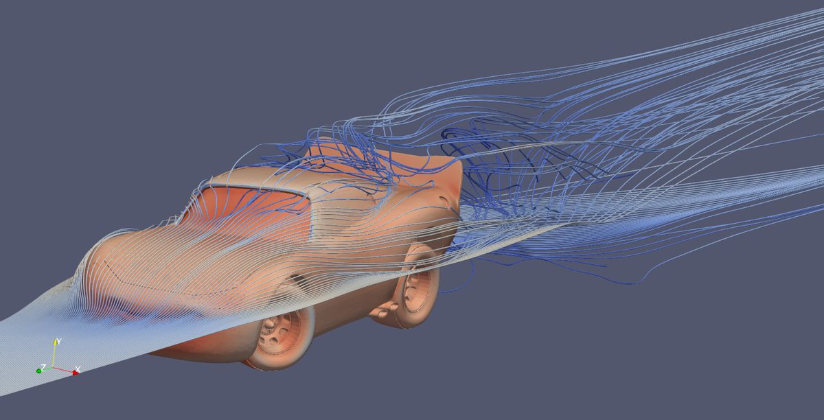CFieldsHR's tweet photo. Mesh and streamlines around Lightning McQueen #SimulationFriday #CFDMeshingMadeSimple https://t.co/52rWtPeMmY