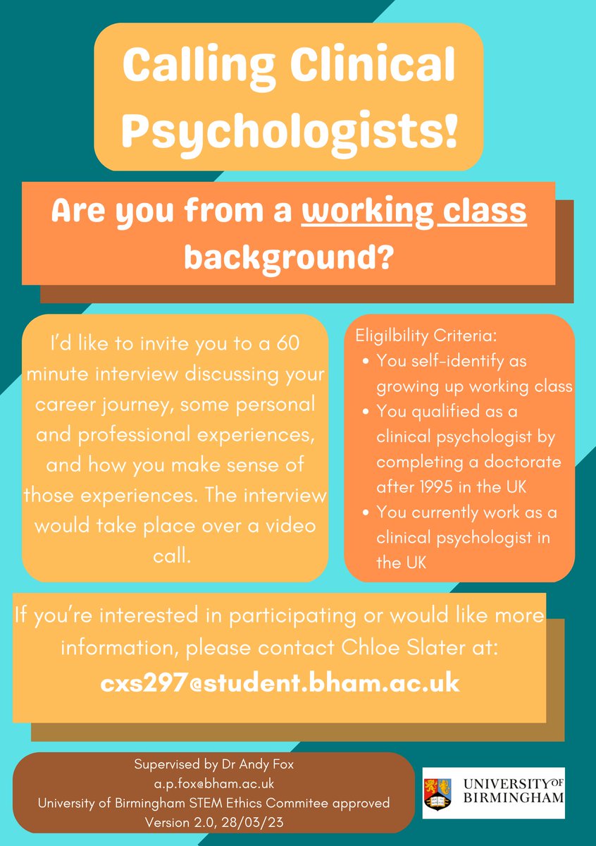 Please consider taking part in this research project exploring the experiences of qualified clinical psychologists from working class backgrounds!
