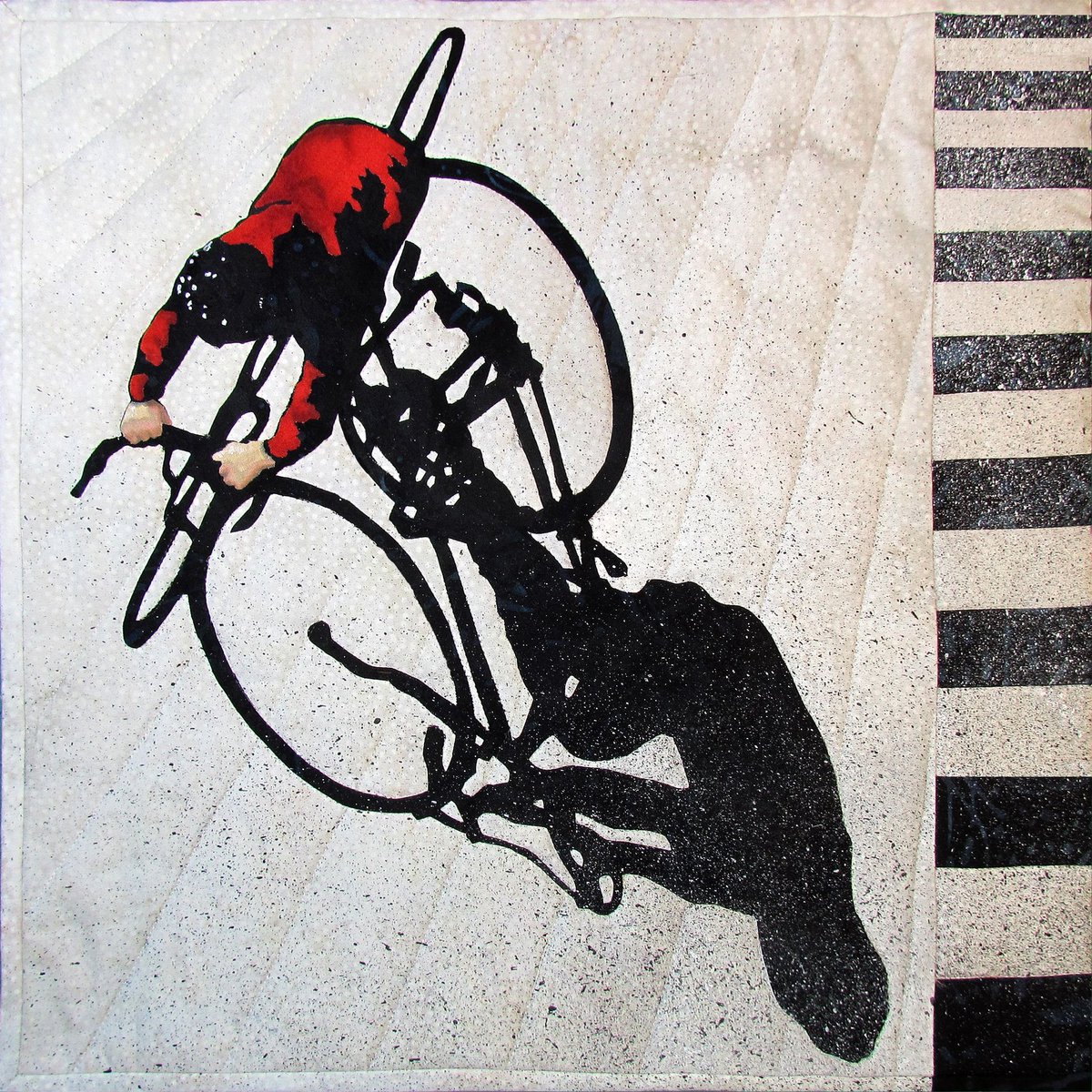 'MOVIN' ON', mini art quilt by textile artist Nancy Messier #WomensArt