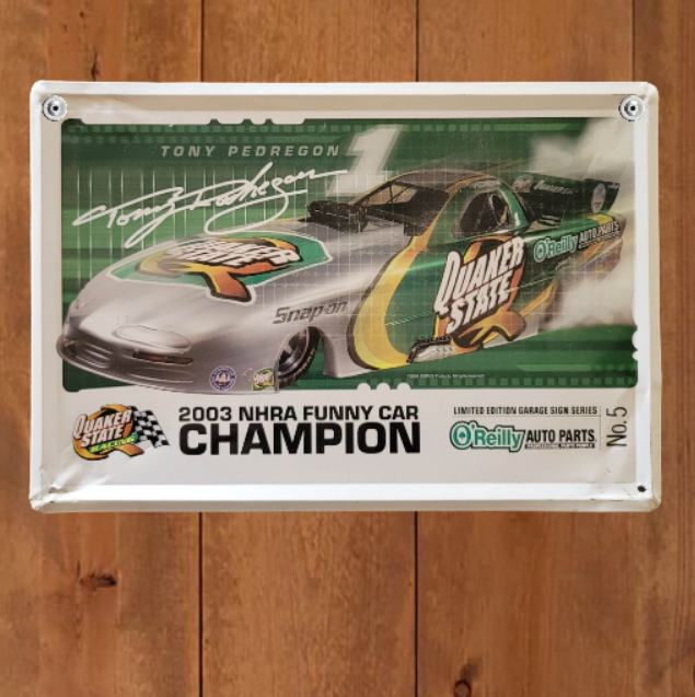 Nascar Sign 2003 NHRA Funny Car Champion Quaker State GArage Decor tuppu.net/88e8e219 #WainfleetTradingPost #Shopify #MetalSign